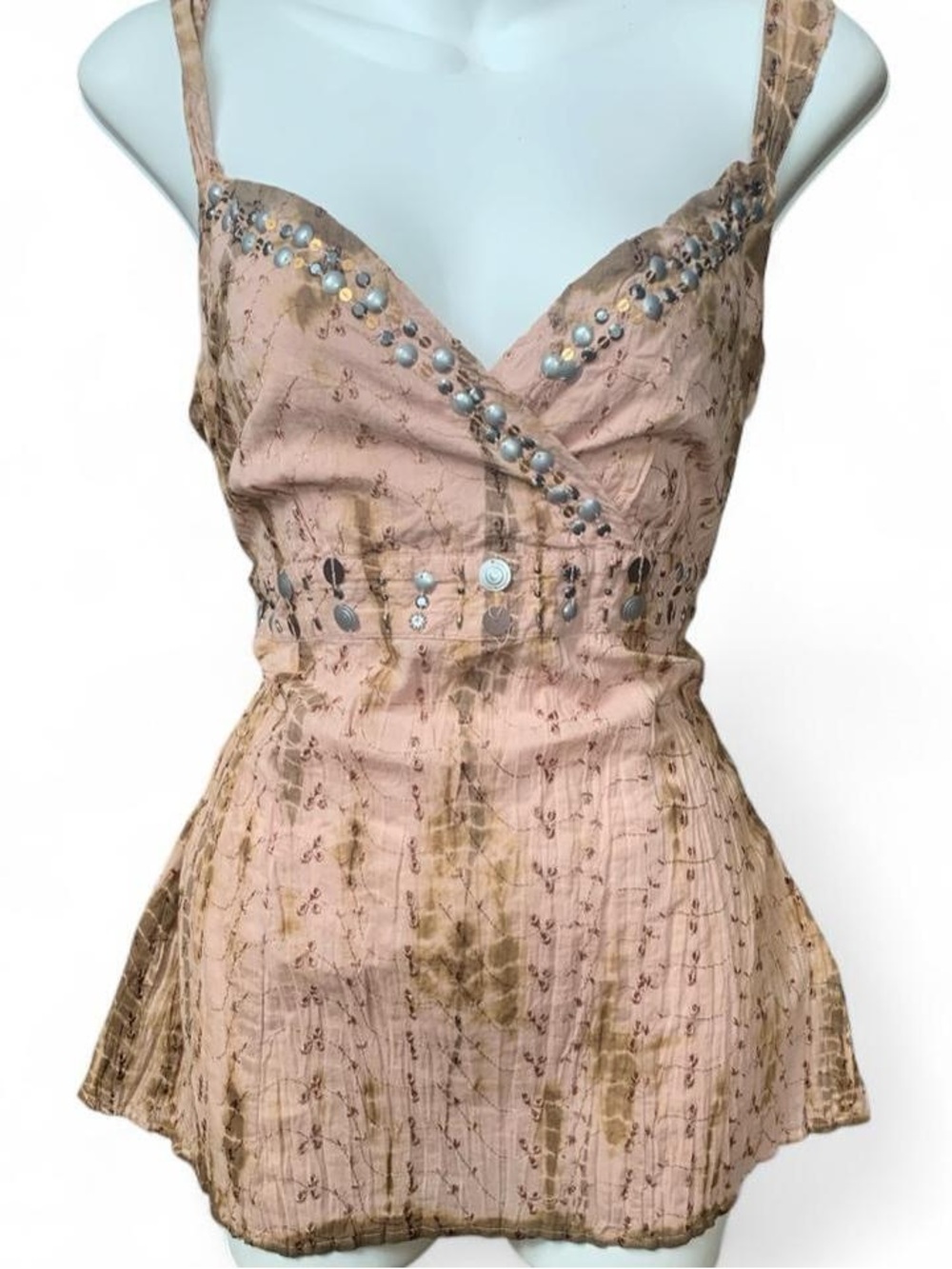 Women's Embellished Blush Pink Sleeveless Peplum Top